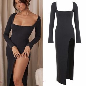 House of CB TOLANI Charcoal Cashmere Knit Maxi dress